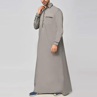 Qamis traditionnel arabe pour homme en coton et lin, style Abaya, manches longues, poches, décontracté, style Jubba, Arabie Saoudite