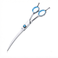 Ciseaux de coiffure professionnels 7 pouces en acier inoxydable, lame courbée, pointe affûtée, pour droitiers, manche en caoutchouc, accents bleus