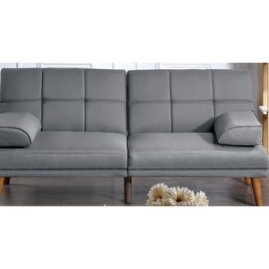 Divano Letto Regolabile Trapuntato in Polifibra Blu Grigio con Gambe in Legno Massello, Divano Comfort per Soggiorno - Product Image 4