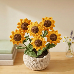 Pot de fleurs tournesol vietnamien en crochet fait main, décoration amigurumi avec fleur en fil tricoté pour la maison, le bureau, cadeau, art du papier, Vietnam - Product Image 2