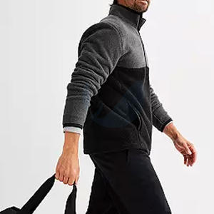Oversized <b>Sherpa</b> Fleece Hooded Sweatshirt Men O Neck Long Sleeve Polyester Winter Streetwear Zipper Front Patchwork Windproof - Product Image 2