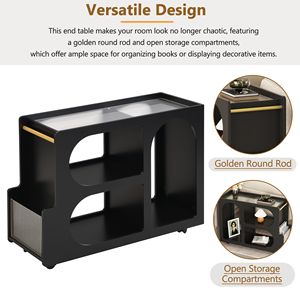 Tavolino Moderno in Vetro Temperato Scanalato da 5mm con Ruote Bloccabili e Dettagli Dorati - Product Image 4