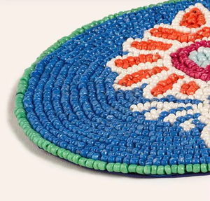 Hand-Beaded Floral <b>Coasters</b> | Boho Glass Seed Bead <b>Drink</b> <b>Coasters</b> (Set of 2) by whimsy art craft - Product Image 5