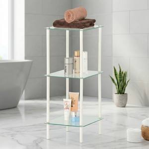 OEM hogar al por mayor Taiwán fabricante de almacenamiento para el hogar Artículos para el hogar muebles de 3 niveles de cristal cuadrado baño esquina soporte - Product Image 1