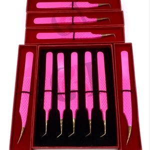 Pince à épiler de précision GETUP BROSONS IMPEX professionnelle en acier inoxydable, pointe nano en fibre, revêtement poudré rose foncé, durable - Product Image 1