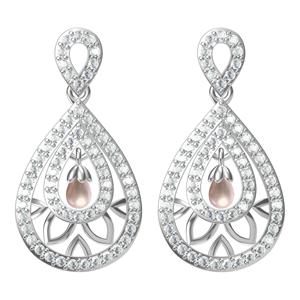 Water Drop Shape 925 <b>Silver</b> Pearl <b>Earrings</b> With Round Brilliant Cut CZ Stones Romantic <b>Wedding</b> Drop <b>Earrings</b> For Women - Product Image 2
