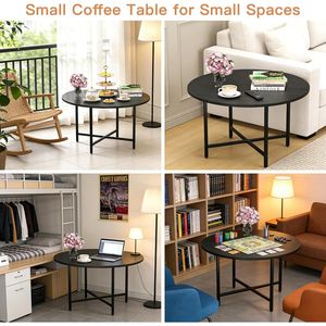 Tavolino da caffè rotondo da 23,6 pollici con struttura in metallo, elegante mobile da soggiorno - Product Image 4