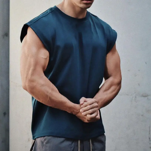 Oversized Cuff Sleeveless Loose <b>Men's</b> Street Cotton T-<b>Shirt</b> Fast Customizable <b>for</b> Gym Sports 100% Woven Cotton Quick Dry - Product Image 3