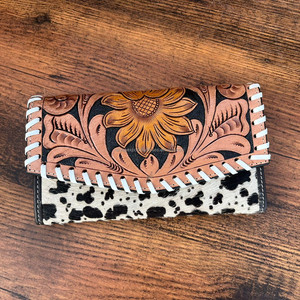 กระเป๋าคลัทช์แกะสลักมือดีไซน์สวยลายดอกทานตะวันกระเป๋าเงินหนังวัวขนสัตว์ดีไซน์สวยกระเป๋าเงินขายดี - Product Image 2