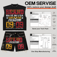 Fabricant de vêtements personnalisés, impression numérique, t-shirts graphiques sans manches et jeans, ensemble 2 pièces pour marque de vêtements d'influenceurs