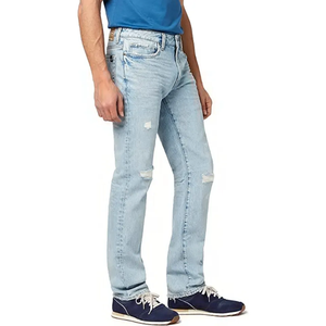 Men Denim Pants 100% Cotton Denim Custom Light Wash Jeans Straight Fit Casual <b>Trousers</b> Everyday Streetwear - Product Image 3