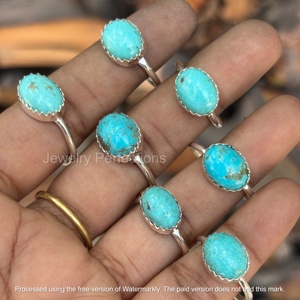 Designer Sterling 925 Silver Plated Natural Arizona <b>Turquoise</b> <b>Rings</b> Handmade Bohemia Women's Jewelry Bulk Latest Trending - Product Image 2