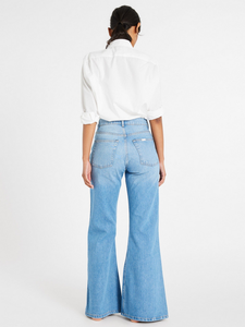 Vaqueros acampanados de cintura alta para mujer, estilo europeo-americano, pantalones de mezclilla casuales de color liso, de pierna ancha, efecto adelgazante, largos, con parte inferior acampanada, para primavera y otoño. - Product Image 4