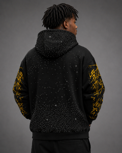 Sweat-shirt à capuche personnalisé noir avec strass et manches graphiques, sweat-shirt streetwear oversize, sweat-shirt à capuche avec logo personnalisé premium pour homme - Product Image 2
