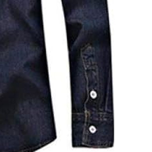 Camisa de mezclilla para hombre, manga larga, color liso, cuello vuelto, ajuste casual regular, algodón lavado a la piedra, bolsillos con pespuntes. - Product Image 3