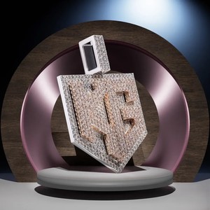 Custom Rose Gold Iced Out Moissanite Pendant Shield Letter <b>Charm</b> VVS Look Gold Plated 925 Sterling <b>Silver</b> Hip Hop for Party - Product Image 3