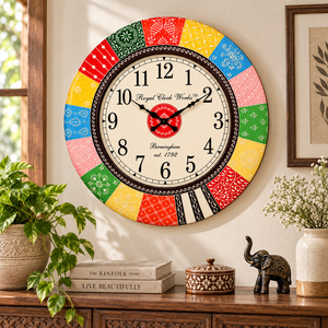 Reloj de Pared de Madera Tradicional Pintado a Mano – Reloj Decorativo Redondo de Arte Indio de 18 Pulgadas para Decoración del Hogar - Product Image 6