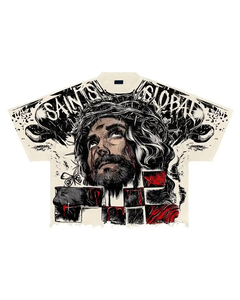 T-shirt à manches courtes surdimensionné Saints Global pour homme, imprimé léopard, tricoté, 100 % coton, col rond, respirant, écologique - Product Image 6
