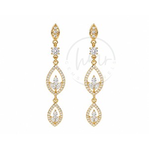 Luxury <b>Gold</b> Plated American Diamond <b>Dangle</b> <b>Earrings</b> for Women Teardrop CZ Danglers Bridal & Party Jewelry - Product Image 1