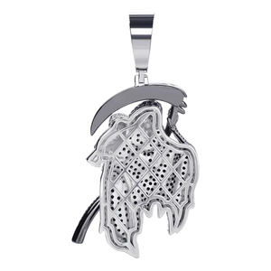 Colgante de Moissanita Plateado con Diseño de Grim Reaper Iced Out, Estilo Hip Hop de Lujo con Calavera y Guadaña, Joyería Unisex para Fiestas y Eventos - Product Image 3