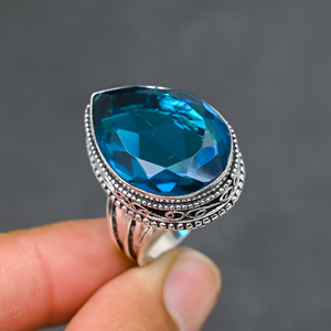 Magnifique bague tendance en topaze bleue de Londres, en argent sterling 925 massif, bijoux faits à la main, vente en gros directe d'usine - Product Image 2