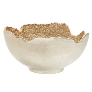 Handmade Aluminum Bowl Wabi Sabi Style White With Gold Rim Decorative Serving Bowl - Product Image 1
