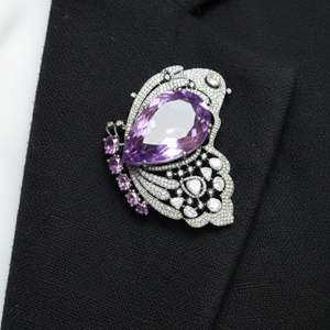 สร้อยคอทองคำชุบประดับคุนไซต์ ไพลินสีชมพู และเพชร สำหรับทั้งชายและหญิง หรือที่เรียกว่าเข็มกลัด - Product Image 3