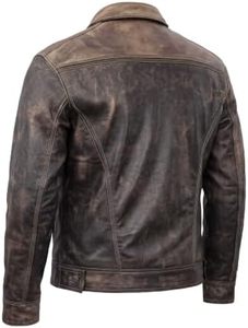 Chaqueta de Motociclista de Cuero Vacuno para Hombre, Talla Grande, Cuello Alto, Cierre de Cremallera, Acabado Lavado, Corte Regular, Impermeable, para Invierno - Product Image 2