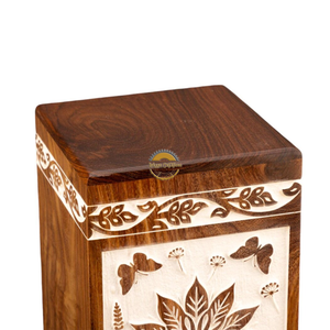Handcrafted sunflower butterfly deisng urn & Natural Wood Cremation Urn Ashes <b>Box</b> Artistic Funeral <b>Memorial</b> <b>Keepsake</b> by AYAANS - Product Image 2