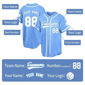 Vêtements de sport, maillot de baseball 100% polyester, respirant, séchage rapide, évacuation de l'humidité, impression du nom de l'équipe, adulte unisexe - Product Image 2