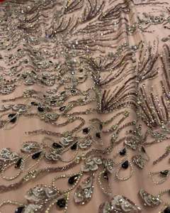 Premium Mesh Lace <b>Fabric</b> With Heavy Beads And Sequins Embroidery For Wedding Dresses Party Wear Luxury Fashion Garments - Product Image 3