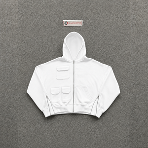 Sweat à capuche zippé oversize blanc en coton, coupe décontractée, pour le quotidien, le streetwear et un style décontracté oversize. - Product Image 5