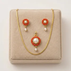 Trending Brass Gold Plated Jaipuri Pearl Bridal <b>Necklace</b> Pendant <b>Set</b> | Traditional <b>Indian</b> Wedding Jewelry | Women's | OEM/ODM - Product Image 4