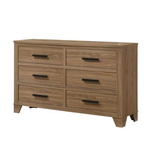 Cómoda de Seis Cajones Color Nogal con Tiradores Negros, Estilo Transicional, con Rieles Metálicos Centrales para Dormitorio, 1 Unidad - Product Image 3