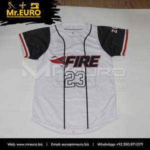 Maillot de softball personnalisé à 2 boutons, 100 % polyester, anti-bactérien, col en V, motif flamme à fines rayures blanc et noir sur le devant - Product Image 3