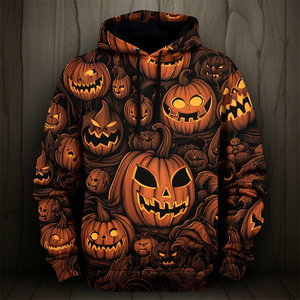 Sweat à capuche pour homme Halloween Citrouille et Arbre, imprimé par sublimation, coupe classique, décontracté, pour l'automne, 100% polyester, design tricoté - Product Image 6
