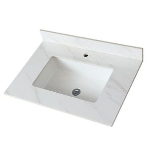31-Inch White Marble Vanity Top with Pre-Drilled Faucet Holes Rectangular Bathroom Vanity Top Undermount <b>Basin</b> Product - Product Image 4