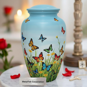 Urne funéraire papillon en métal haut de gamme, faite à la main, pour cendres d'adultes, avec couvercle sécurisé, pour services funéraires et commémoratifs, à prix abordable. Urnes et pots. - Product Image 3