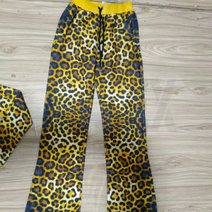 Custom Wide Leg Pants For Women Autumn/Spring Terry Cotton Casual Loose <b>Leopard</b> Sublimation Design Jogger Trousers Pants - Product Image 1