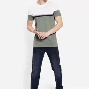 T-shirt à manches courtes pour homme, col rond, coupe classique, en maille décontractée, avec empiècements contrastants vert, blanc et gris, best-seller, fabriqué au Pakistan - Product Image 3