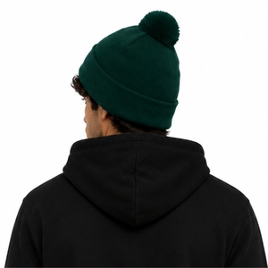 Bonnet unisexe personnalisé, style tricot classique, aspect doux, revers plié, détail pompon, design unisexe, tenue décontractée d'hiver, streetwear - Product Image 2