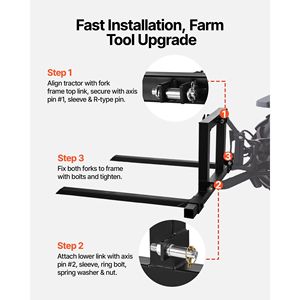 Forche per pallet per trattore con attacco a 3 punti per impieghi gravosi, capacità di bloccaggio 1500 libbre, lunghezza totale 50 pollici, regolazione 28,9-46 pollici - Product Image 6