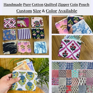 Monedero Acolchado de Algodón Puro Hecho a Mano con Cremallera, Tamaño y Color Personalizables, Patrón Floral Vintage, Pequeño Organizador de Cartera - Product Image 2