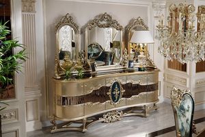 Royal Luxury Solid Teak Wood Console Table Triple <b>Wall</b> <b>Mirror</b> <b>Set</b> Gold Carved Sideboard Cabinet Living Room Buffet Furniture - Product Image 3
