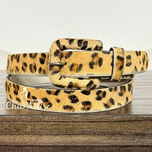 Ceinture imprimée léopard en cuir véritable de la plus haute qualité faite à la main pour les femmes Western Hair-On Hide Vintage Boho Style ceintures en peau de vache - Product Image 1