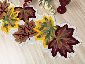 Chemin de table en tissu durable et écologique fait main, motif feuilles d'automne, napperons et tapis de luxe, tapis de table décoratifs - Product Image 1