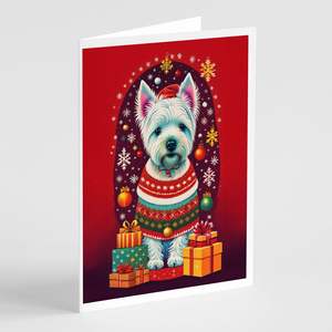 Cartes de vœux de Noël Westie Holiday fantaisistes Pack de 8 cartes vierges avec enveloppes A7 Taille 5x7 - Product Image 1