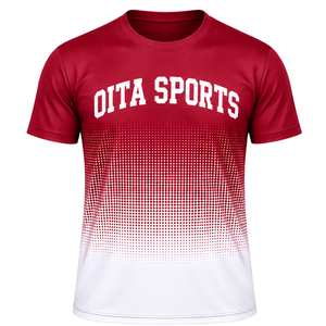 Crimson Red and <b>White</b> Gradient Sublimation T <b>Shirt</b> <b>Men</b> <b>Short</b> <b>Sleeve</b> Crew Neck Customized Printed Sports Training Performance - Product Image 1