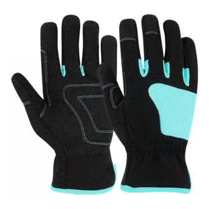 Guantes de Trabajo Mecánicos Amara de Cuero Sintético Negro y Verde Premium, Palma con Agarre Texturizado Flexible, Puño de Neopreno para Uso Industrial - Product Image 3