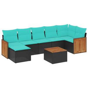 Ensemble de canapés de jardin en polyrotin noir, 8 pièces, avec coussins - Product Image 2